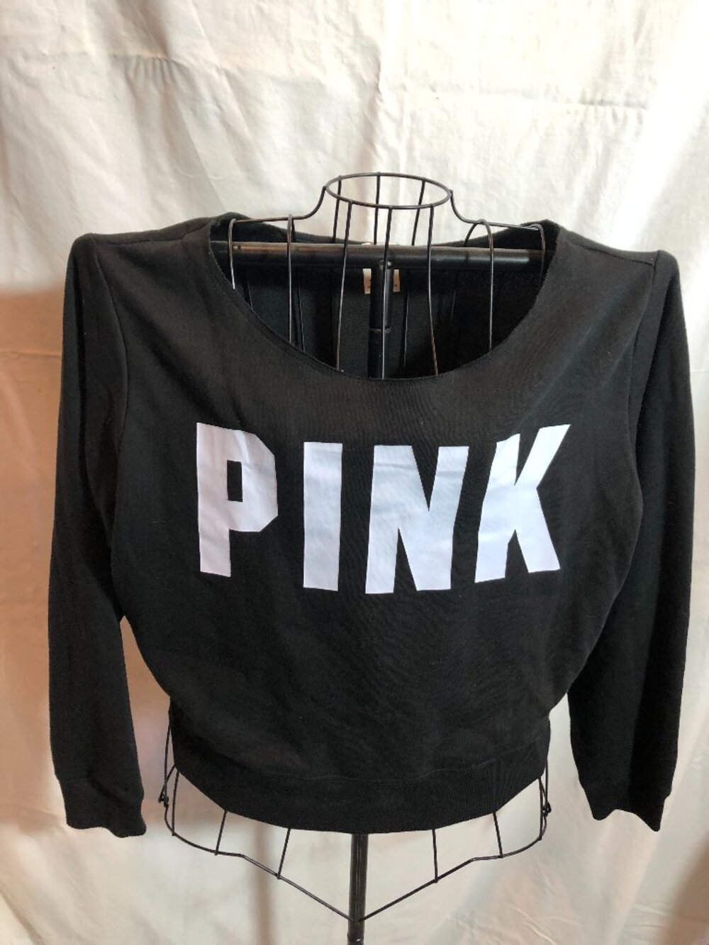 Victoria's Secret PINK LARGE Black Crop Sweatshirt 23" Pit to Pit SPOTS #KD